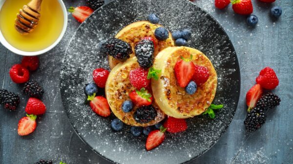 Homemade crumpets, ricotta, berries, thyme honey