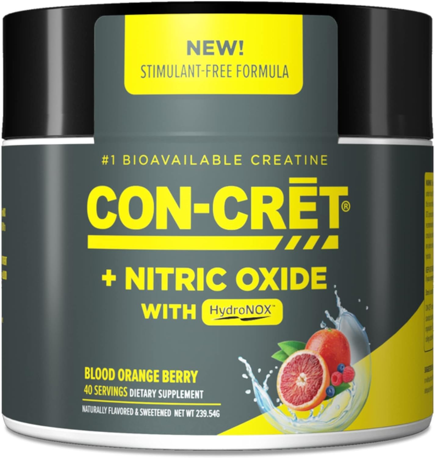 CON CRET® Nitric Oxide Booster Creatine HCl with Citrulline HCl Beet Root Powder to Support Circulation Heart Health Stimulant Free Preworkout Blood Orange Berry Flavor 40 Servings