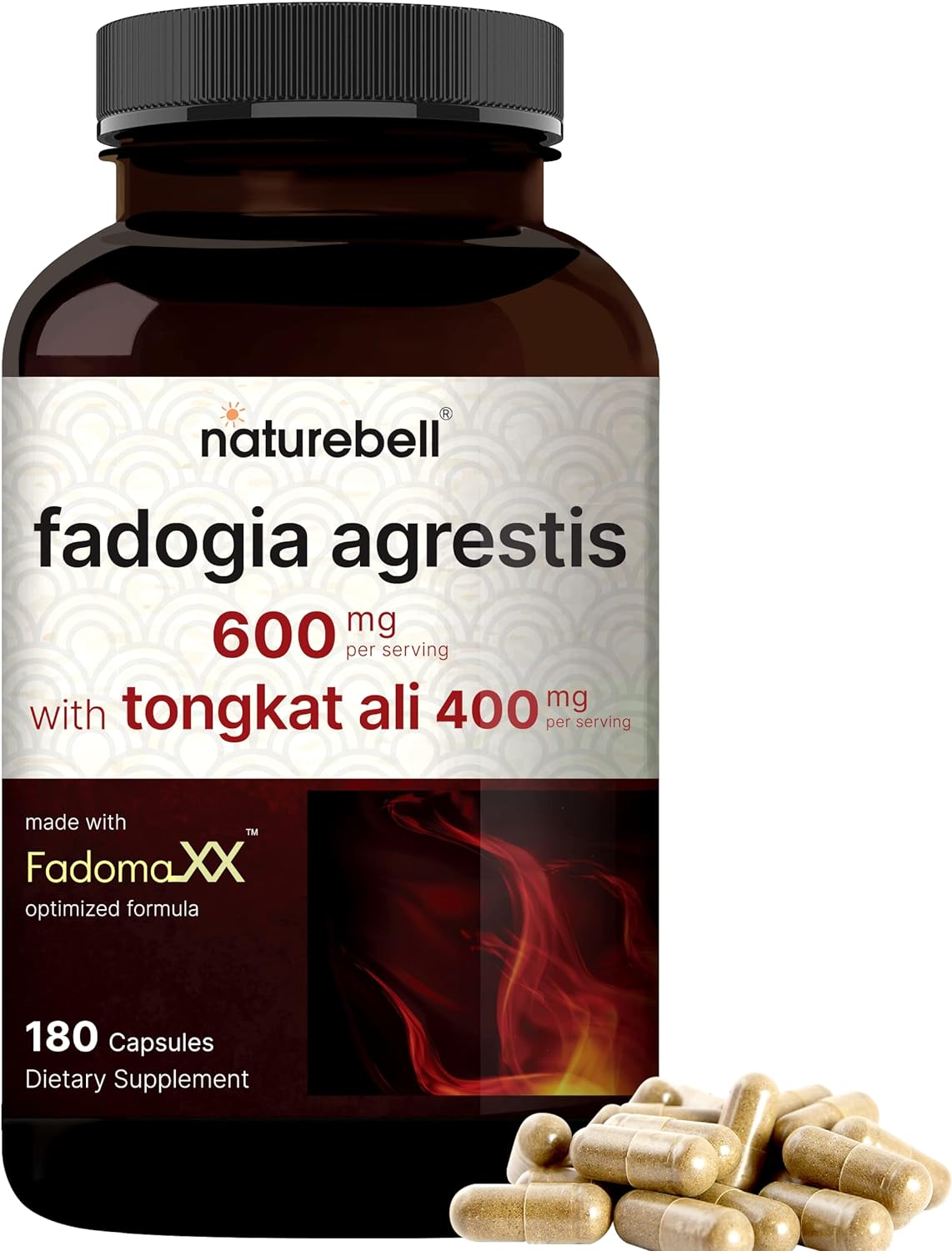 NatureBell Fadogia Agrestis 600mg Complexed with Tongkat Ali 400mg 180 Capsules Optimal Dosage for Enhanced Bioavailability